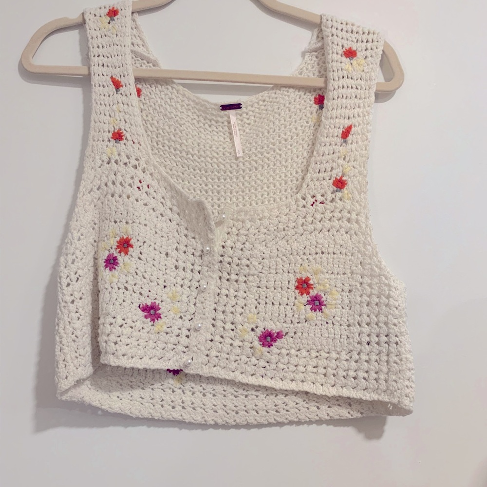 Free People embroidered cropped knit top